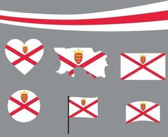 bandeira de jersey mapa fita e ícones de coração ilustração vetorial resumo vetor