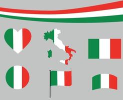 itália bandeira mapa fita e ícones de coração ilustração vetorial design vetor