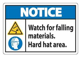 sinalização de aviso para materiais em queda, área do capacete vetor