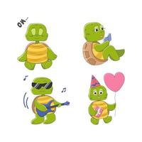 conjunto de personagens fofinhos tartaruga. vetor