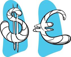 símbolos de moeda dólar e euro forma abstrata mancha cores neon vetor