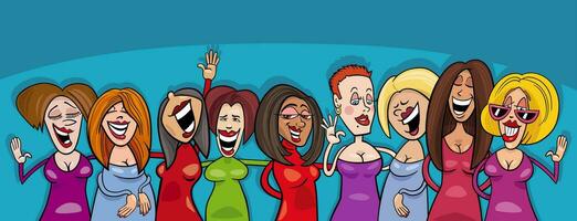 desenho animado engraçado meninas ou mulheres quadrinho personagens grupo vetor