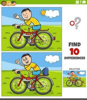 diferenças jogos com desenho animado Garoto equitação uma bicicleta vetor