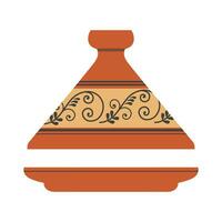 marroquino tagine nacional argila Panela com cônico tampa, plano vetor ilustração em isolado fundo. oriental cerâmica e utensílios, tajine para cozinhando comida, decorativa objeto ,tradições embarcação