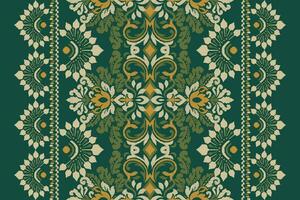 ikat floral paisley bordado em verde plano de fundo.ikat étnico oriental padronizar tradicional.asteca estilo abstrato vetor ilustração.design para textura,tecido,vestuário,embrulho,decoração,canga,cachecol