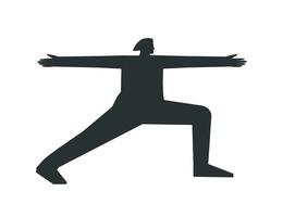 vetor isolado ilustração com plano Preto silhueta do fêmea personagem. esportivo mulher aprende ioga postura virabhadrasana ii. ginástica exercício - Guerreiro 2. minimalista Projeto