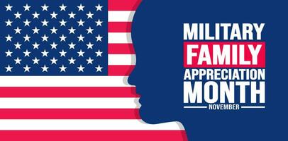 novembro é militares família apreciação mês ou mês do a militares família fundo modelo. fundo, bandeira, cartaz, cartão, e poster Projeto modelo com texto inscrição. vetor