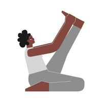 vetor isolado conceito com plano fêmea africano americano personagem. Forte mulher aprende sentado postura krounchasana às ioga aula. ginástica exercício - garça pose