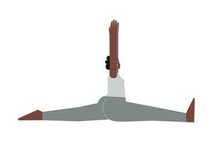 vetor isolado ilustração com plano fêmea africano americano personagem. esportivo exercício - macaco pose. Forte mulher aprende sentado postura hanumanasana às ioga aula.