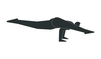 vetor minimalista ilustração com Preto silhueta do fêmea personagem. esportivo mulher aprende ioga postura eka pada koundinyanasana ii. ginástica exercício - pose dedicada para a sábio koundinya 2