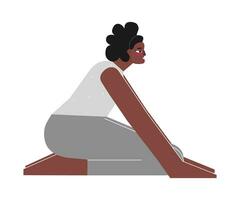 vetor isolado ilustração com plano fêmea personagem. Forte africano americano mulher aprende postura simhasana às ioga aula. ginástica exercício - leão pose