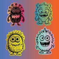 quatro colorida desenho animado monstros em uma gradiente fundo vetor