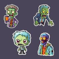 zumbi adesivo coleção, quatro diferente expressivo zumbi desenhos vetor