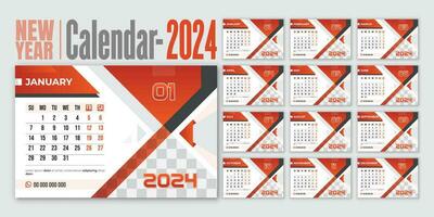 escrivaninha calendário 2024 planejador modelo, corporativo escrivaninha calendário cronograma com 12 Páginas, 2024 por mês planejador modelo vetor