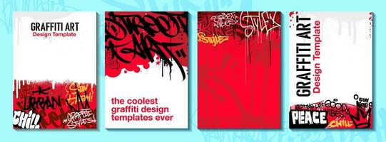 grafite poster ou folheto Projeto modelos com colorida Tag, grunge, rabiscadores e lançar acima. desenhado à mão abstrato grafite vetor projetos.
