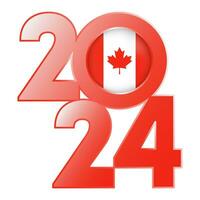 feliz Novo ano 2024 bandeira com Canadá bandeira dentro. vetor ilustração.