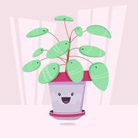 planta fofa dos desenhos animados com cara engraçada em uma panela vetor