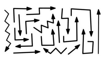 conjunto de ícones de vetor de seta desenhada de mão. esboçar design de seta para plano de negócios e educação