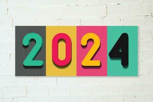 feliz Novo ano 2024 colorida texto para bandeira ou poster vetor