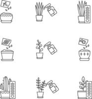 conjunto de ícones lineares perfeitos de pixel de cuidado de planta de casa vetor