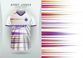 fundo para Esportes, camisa, futebol, corrida camisa, corrida camisa, ciclismo, branco superfície, padrão, gradiente linha, em destaque em a lados com roxo, laranja, amarelo. vetor