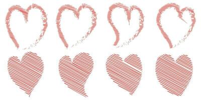 vetor conjunto do mão desenhado corações vermelho coração ícones conjunto em branco fundo.