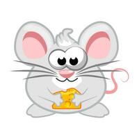 rato de desenho animado com queijo vetor