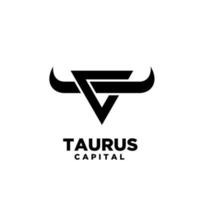 touro chifre cabeça taurus letra inicial t logotipo preto ícone design ilustração vetorial fundo branco vetor