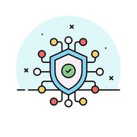 Carraça marca em rede proteção escudo mostrando conceito vetor do cyber segurança
