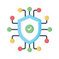 Carraça marca em rede proteção escudo mostrando conceito vetor do cyber segurança