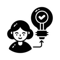 a avatar do jovem senhora com luz lâmpada representando criativo empregado conceito vetor Projeto