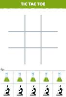 Educação jogos para crianças tic tac dedo do pé conjunto com fofa desenho animado frasco e microscópio cenário imprimível ferramenta planilha vetor