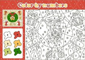 Natal temático coloração página de número para crianças com fofa Natal guirlanda e presente caixas vetor