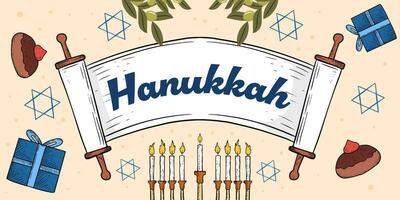 mão desenhado vetor feliz hanukkah horizontal bandeira ilustração