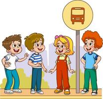 vetor ilustração do fofa crianças esperando para escola ônibus