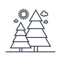 linear ícones do uma Natal árvore e a sol, uma floresta maciço, a ao ar livre lazer área. vetor linear ilustração isola