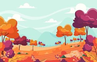 cenário de paisagem de outono com árvores e montanhas vetor
