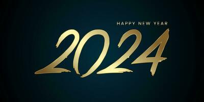 uma feliz Novo ano 2024 dourado bandeira, Novo ano ocasião celebração conceito. com único e luxuoso número-2024. Prêmio vetor Projeto