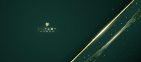 luxuoso Sombrio verde fundo com espumante ouro linhas Projeto. vetor