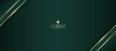 luxuoso Sombrio verde fundo com espumante ouro linhas Projeto. vetor