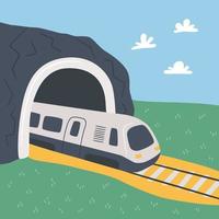 trem de alta velocidade e túnel de montanha. ilustração vetorial desenhada à mão vetor