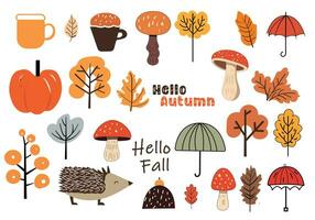 outono vetor elemets .outono folhas , abóbora, cogumelo , copo, caneca vetor elementos.