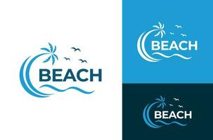 vetor ilustração de praia logotipo Projeto modelo coco árvore onda de praia pássaro