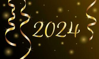 dourado números 2024 com com dourado serpentina e confete em uma Sombrio fundo. Novo ano cumprimento cartão vetor
