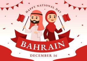 bahrain nacional dia ou independência vetor ilustração em Dia 16 do dezembro com ondulado bandeira dentro plano patriótico feriado desenho animado fundo Projeto