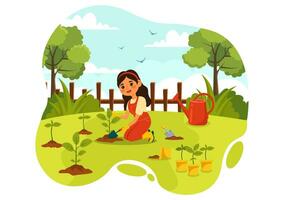 crescendo legumes vetor ilustração com colheita, agricultura vários vegetal e orgânico natural colheita às uma jardim dentro crianças desenho animado fundo Projeto