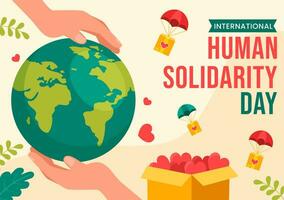 internacional humano solidariedade dia vetor ilustração em dezembro 20 com terra, mãos e amor para pessoas Socorro pessoa dentro plano desenho animado fundo