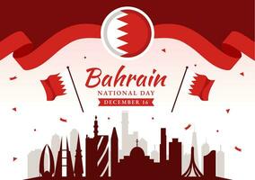 bahrain nacional dia ou independência vetor ilustração em Dia 16 do dezembro com ondulado bandeira dentro plano patriótico feriado desenho animado fundo Projeto