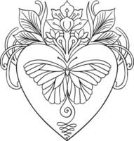 étnico borboleta dentro coração linha mão desenhado coloração livro vetor