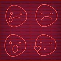 conjunto de emoticon vermelho luz neon efeito emoji smiley brilho isolado vetor